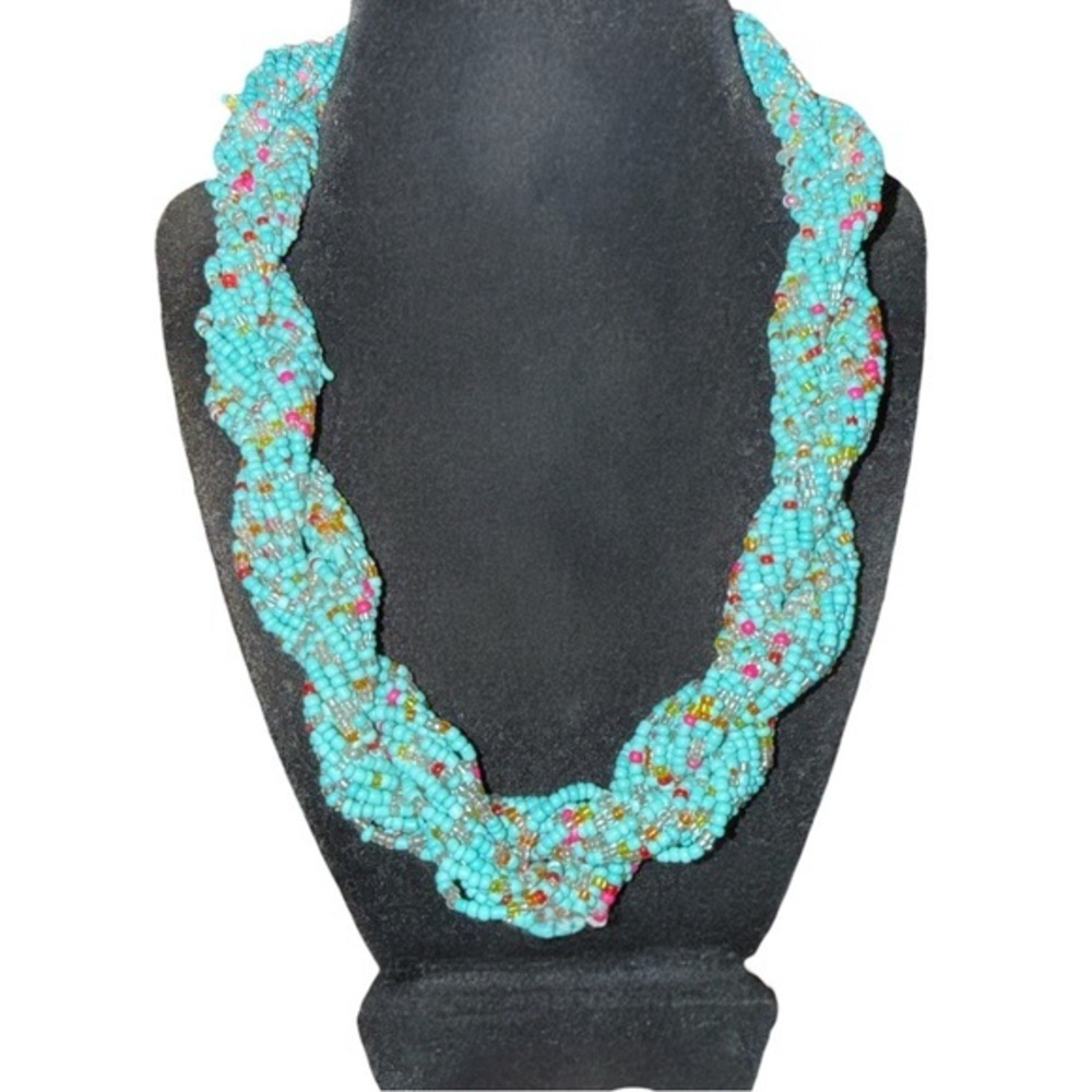Boho Western Luxe Turquoise‎ Seed Bead Bib Statement Necklace
